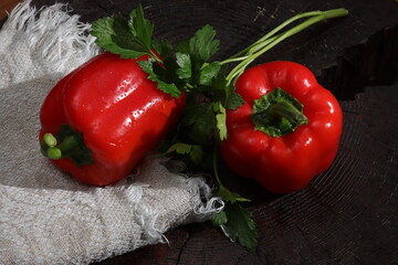 two red peppers on the table