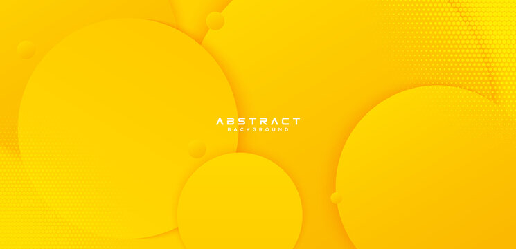 Abstract bright yellow circles geometric shape background with halftone dots decoration. Modern simple overlap circle shape creative design with shadow. Minimal style vector texture.