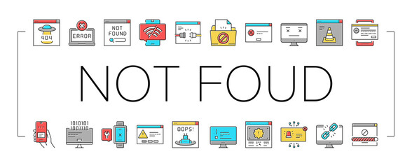 Wall Mural - Not Found Web Page Collection Icons Set Vector .