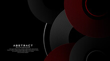 Abstract Grey And Red Circle Line Vector On Dark Background. Modern Simple Overlap Circle Lines Texture Creative Design. Suit For Poster, Cover, Banner, Flyer, Brochure, Presentation, Website
