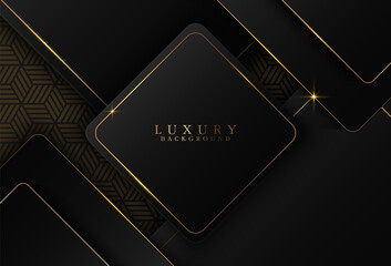 Wall Mural - Abstract luxury black and gold geometric shapes background. Modern simple square shapes pattern elements. Luxury and elegant style graphic with shadow decoration. Vector illustration