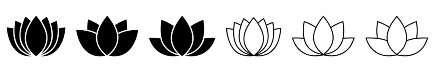 Wall Mural - Set of lotus flower icons. Vector illustration isolated on white background