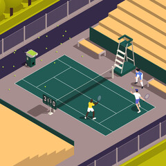 Poster - Tennis Isometric Colored Composition