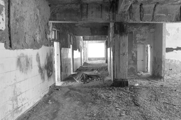 old abandoned building. Old stairs of an abandoned house. old room interior