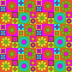 Canvas Print - mod colorful geometric vector pattern with flowers