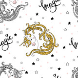 Fototapeta Big Ben - Seamless pattern dreaming unicorn head with golden mane