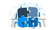 Animation ready duik friendly vector Illustration. Conceptual business story. Puzzle connection, teamwork abstract metaphor, partnership, collaboration, solving problem, effective business solution.