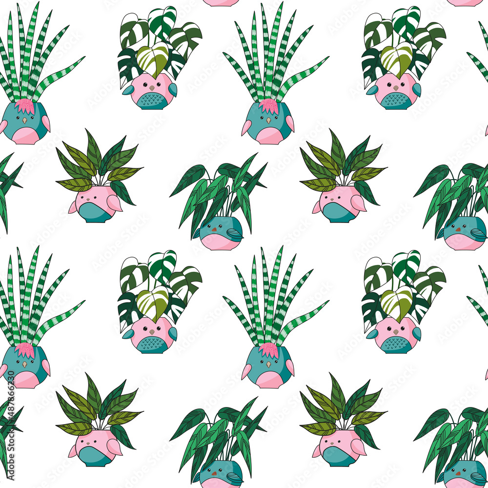 Seamless vector pattern with houseplants in pots in the form of cute ...