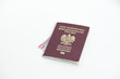 Polish ID and passport on the white background. 