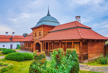 Sticker - The scenic Gatehouse of historical Bohdan Khmelnytsky Residence in Chyhyryn, Ukraine