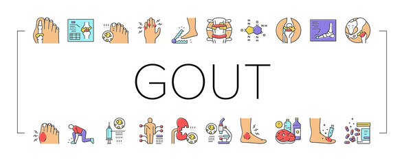 Wall Mural - Gout Health Disease Collection Icons Set Vector .