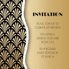 Wall Mural - Light Gold Art Deco Great Style Birthday Invitation Design with Shell Pattern