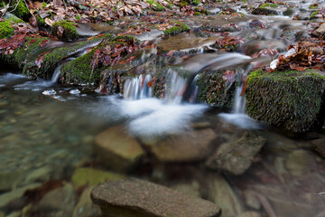 Wall Mural - Stones in the water at a small waterfall.