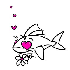 Wall Mural - Shark fish love postcard illustration cartoon