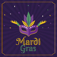 Wall Mural - Textured mardi gras poster mask with feathers Vector