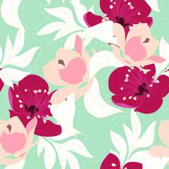 Wall Mural - Beautiful seamless pattern with floral background.