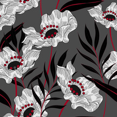 Wall Mural - Beautiful seamless pattern with floral background.