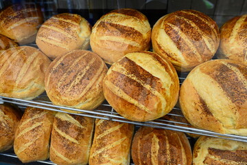 Freshly baked round bread.