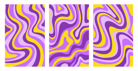 Fototapete - Retro set colorful psychedelic vertical backgrounds in style 70s, 80s. Trendy abstract hand drawn waves. Vector illustration