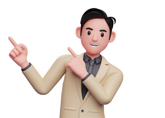 3d Businessman Pointing to the top side with both hands, 3D render businessman character illustration