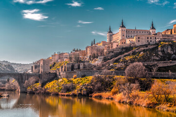 Wall Mural - View from the Tagus river towards the historical center of Toledo