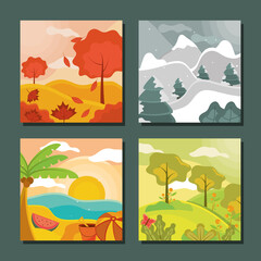 Wall Mural - set season landscapes