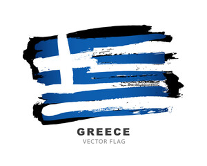 Wall Mural - Flag of Greece. Colored brush strokes drawn by hand. Vector illustration isolated on white background.