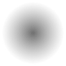 Halftone Dot. Round Faded Pattern. Black Circle Isolated On White Background. Design Comic Prints. Screentone Dots. Radial Point Fadew Gradation For Overlay Effect. Ring Gradient. Vector Illustration