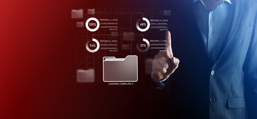 Business developer hand using board framework on virtual modern computer showing innovation Agile software development lean project management tool fast changes concept.Document Management System DMS