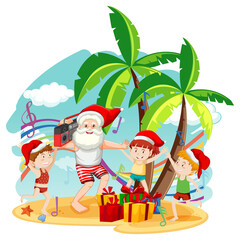 Wall Mural - Summer Christmas with Santa Claus and children