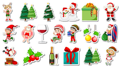 Poster - Set of Christmas objects and cartoon characters