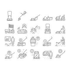 Wall Mural - Lawn Mower Equipment Collection Icons Set Vector .