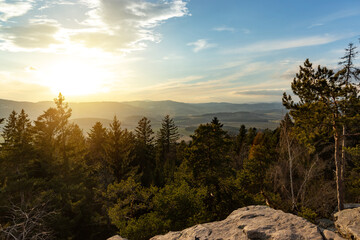 Wall Mural - Evening landscape in South Czechia. View from Kluk mount. Early spring.