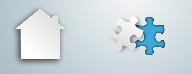 Wall Mural - paper house puzzle hole gray header