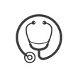 Vector circular black stethoscope silhouette icon. Isolated on white background.