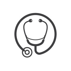Wall Mural - Vector circular black stethoscope silhouette icon. Isolated on white background.