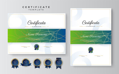 Wall Mural - Modern elegant blue and green diploma certificate template