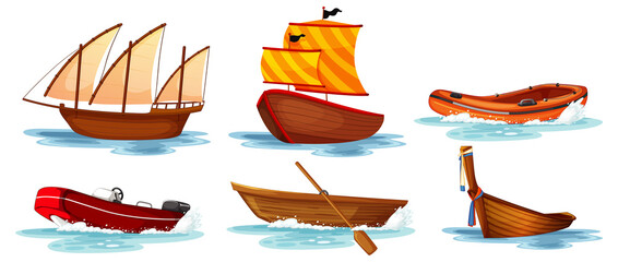 Wall Mural - set of different kinds of boats and ships isolated