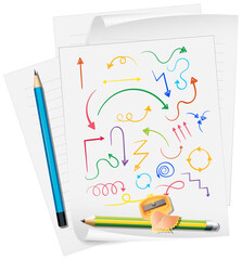 Canvas Print - Coloured arrow doodles on paper with a pencil