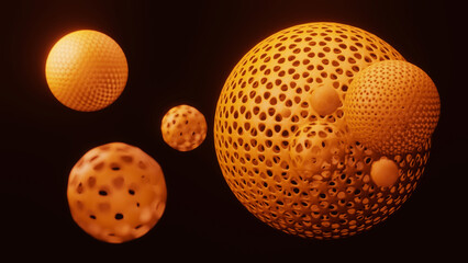 Mesh orange sphere on a dark background 3d render