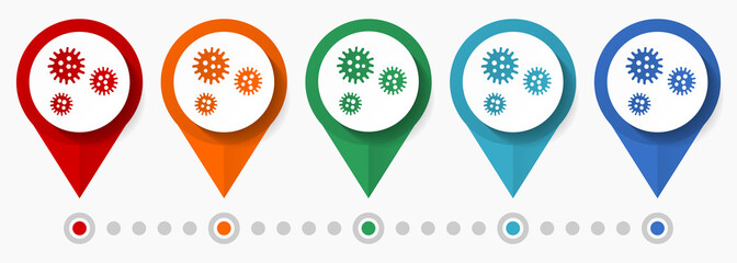 Aufkleber - Coronavirus, flu concept vector icon set, flat design virus pointers, infographic template easy to edit