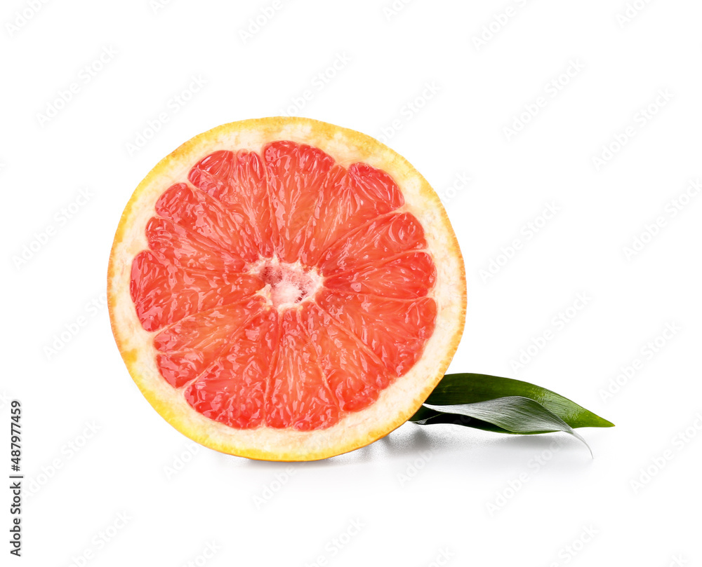 Fresh half grapefruit on white background