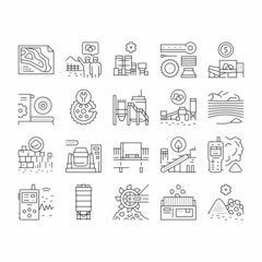 Quarry Mining Industrial Process Icons Set Vector .