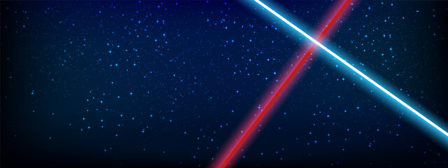 May The 4th Be With You. Vector illustration with glowing swords and stars.