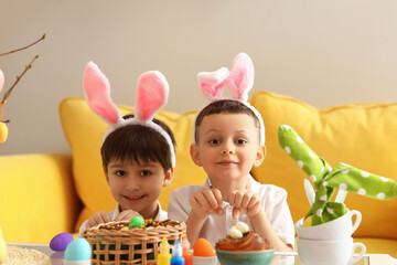 Poster - Cute little boys celebrating Easter at home