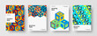 © pro - Vivid brochure vector design layout set. Modern mosaic pattern poster concept collection.