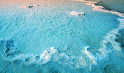 Fototapete - Texture of the Dead Sea. Salty sea shore at sunrise