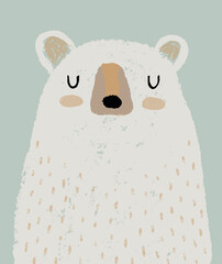 Wall Mural - cute hand drawn white teddy bear vector illustration. lovely nursery art with funny dreamy big polar