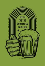 Irish Kisses Shamrock Wishes. Hand With Beer Rainbow T-shirt Print For St.Patrick's Day.