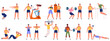 © WinWin - Fitness trainer, personal sport workout training coaching. Personal trainer coaching people, gym fitness workouts vector illustration set. Gym instructor scenes